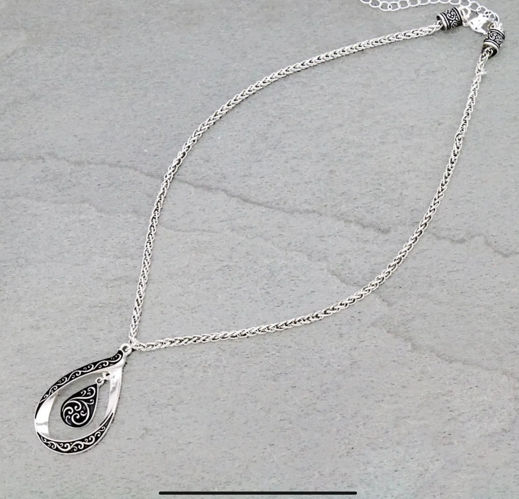 Silver Designer Line Teardrop Pendant Necklace