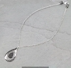 Silver Designer Line Teardrop Pendant Necklace