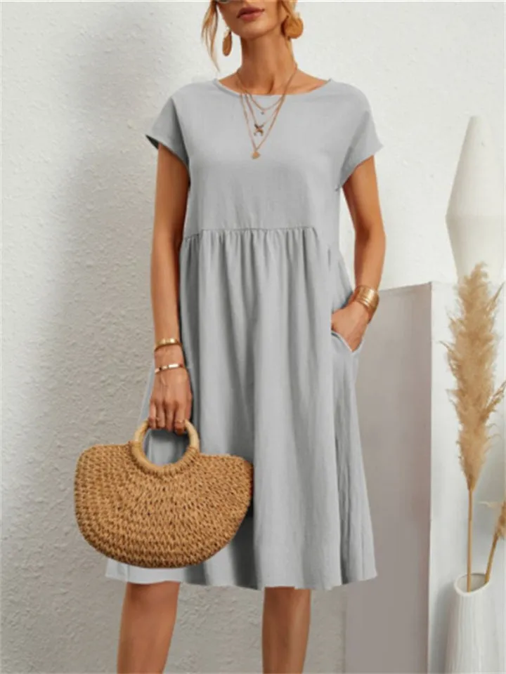 Simple Classy Round Neck A-line Ladies Dress
