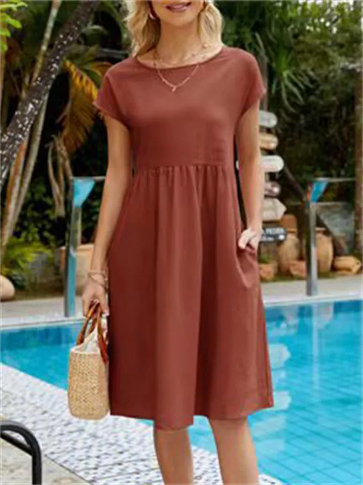 Simple Classy Round Neck A-line Ladies Dress