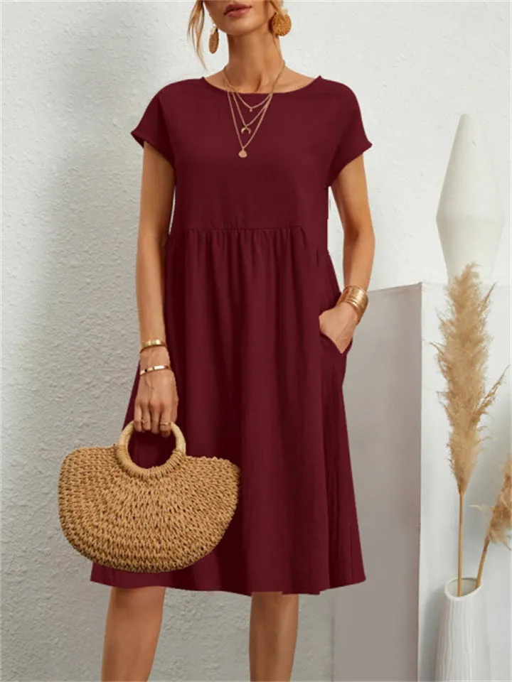 Simple Classy Round Neck A-line Ladies Dress