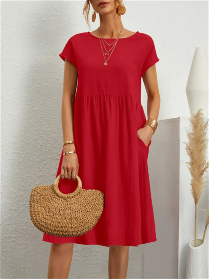 Simple Classy Round Neck A-line Ladies Dress