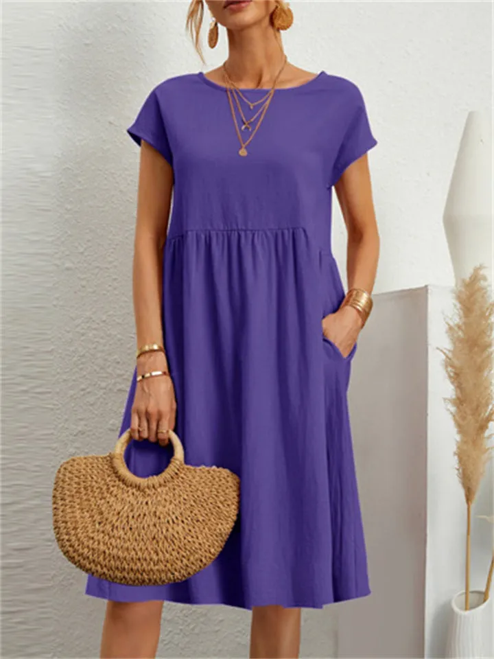 Simple Classy Round Neck A-line Ladies Dress
