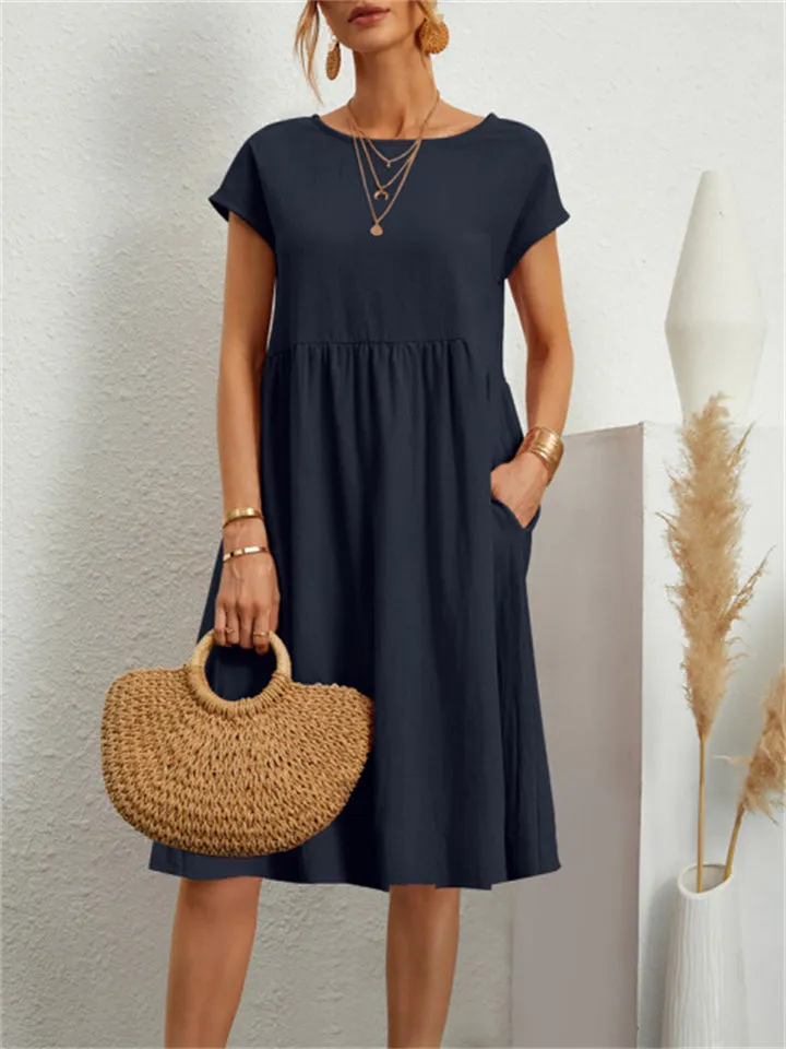 Simple Classy Round Neck A-line Ladies Dress