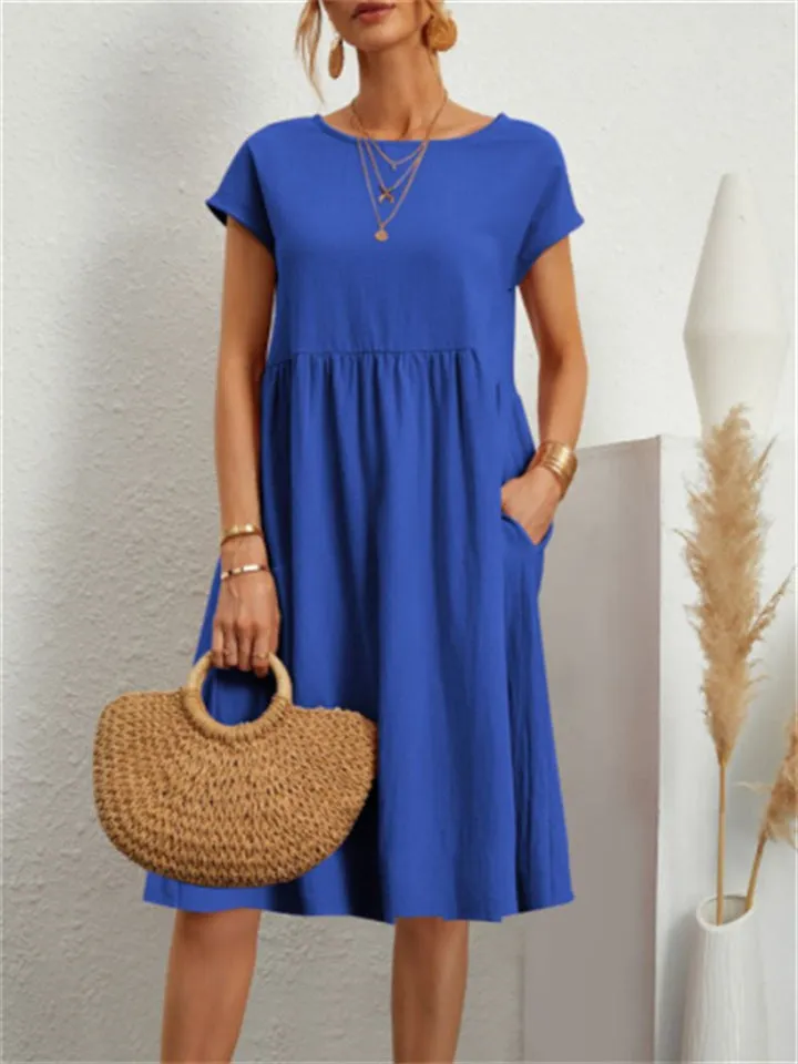 Simple Classy Round Neck A-line Ladies Dress