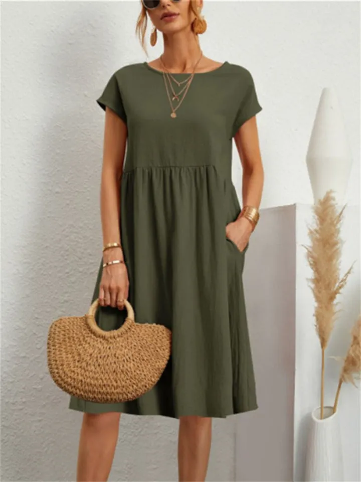 Simple Classy Round Neck A-line Ladies Dress