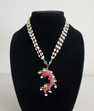 Siri M Jadau Meena Pendant Pearl Chain