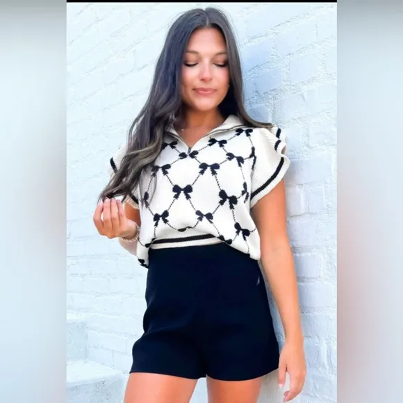 Skye black bow print sweater