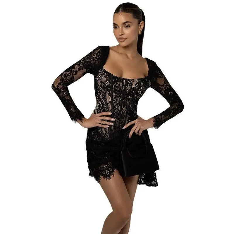 Slim-fit U-neck Long Sleeve Dress - Womens Fashion Dress
