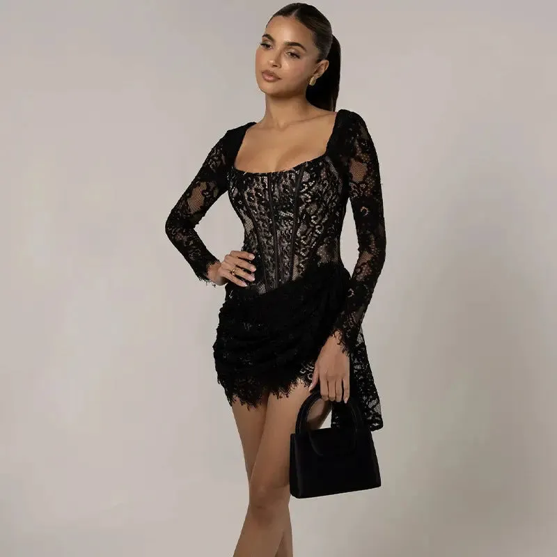 Slim-fit U-neck Long Sleeve Dress - Womens Fashion Dress