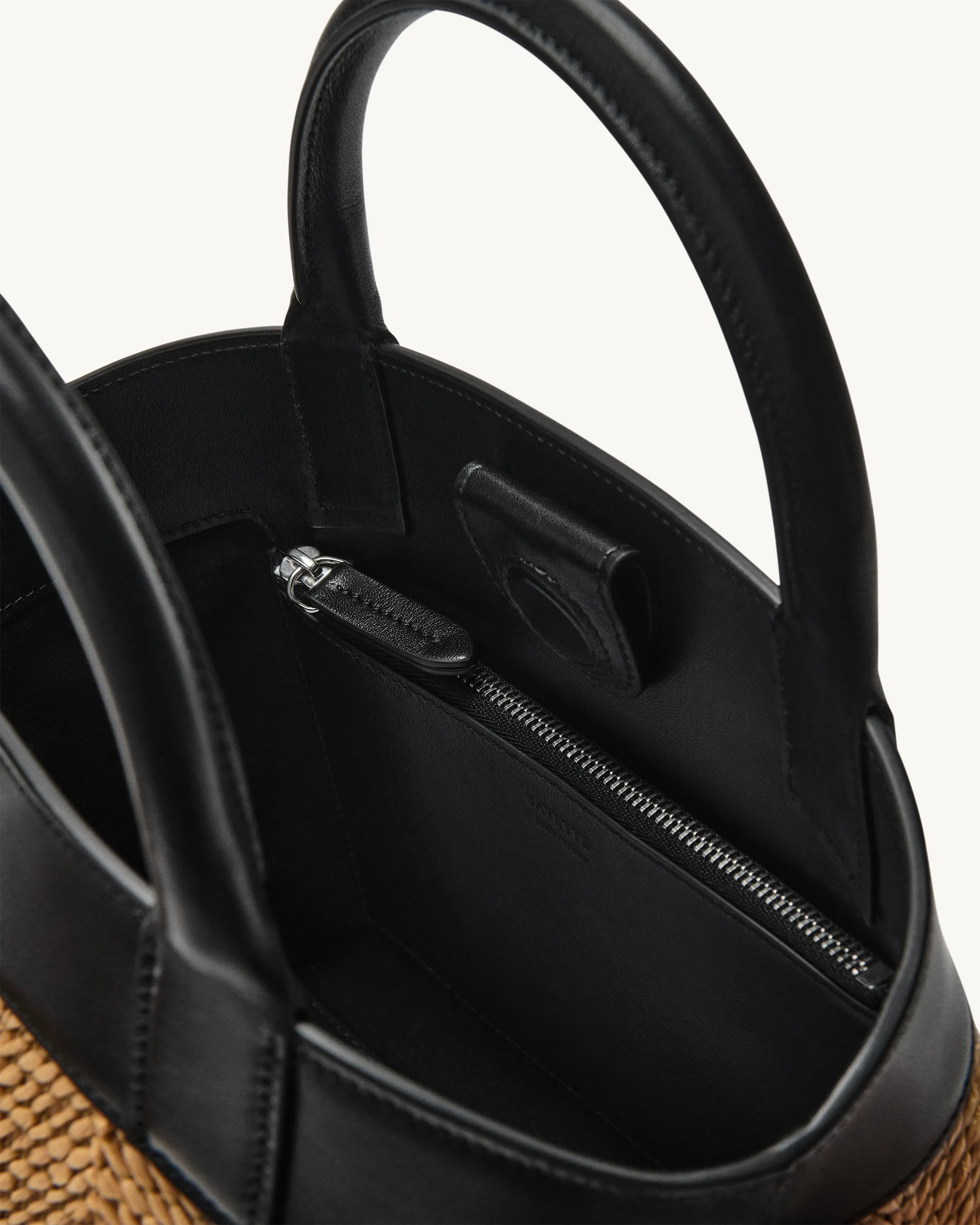 Small Tondo Tote in Raffia with Black Trim