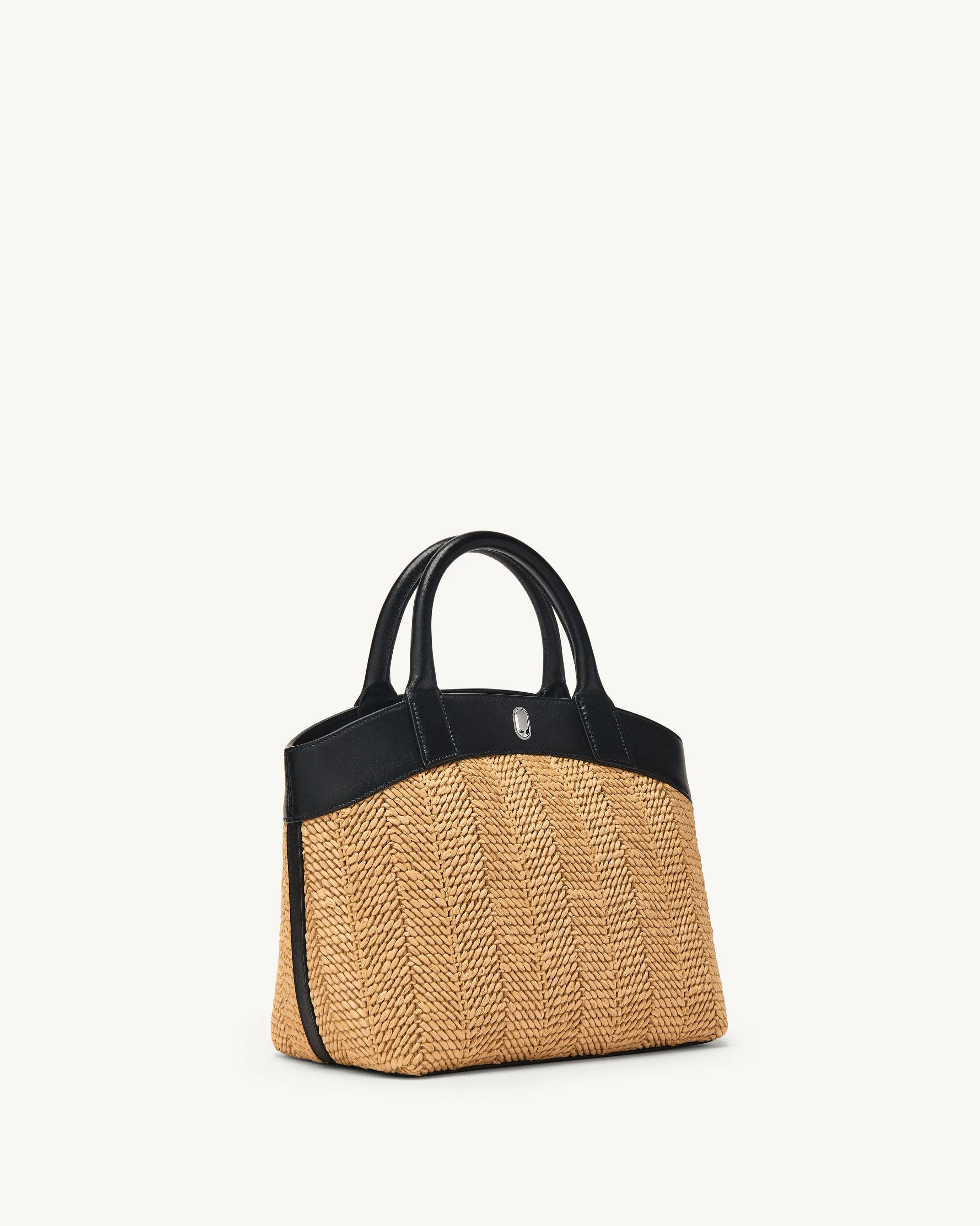 Small Tondo Tote in Raffia with Black Trim