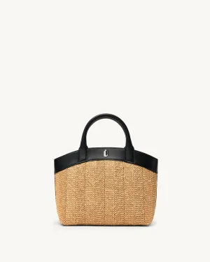 Small Tondo Tote in Raffia with Black Trim
