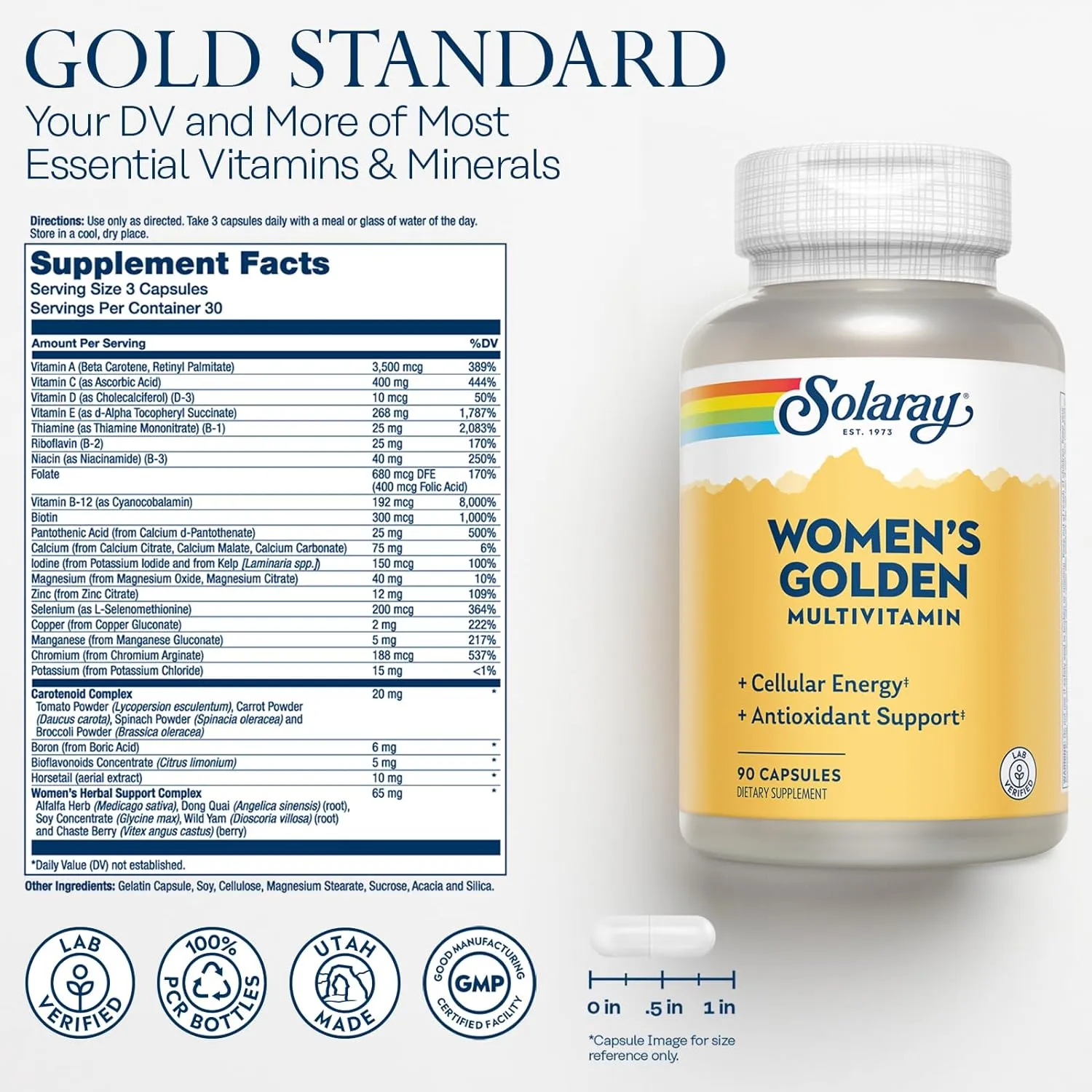 Solaray Women's Golden Multi-Vita-min Capsules, 90 Count