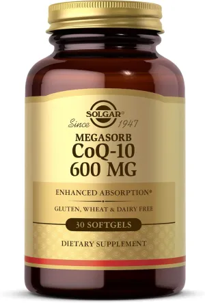 Solgar Megasorb CoQ-10 600 mg, 30 Softgels - Promotes Heart & Nervous System Health - Coenzyme Q10 Supplement - Enhanced Absorption - Gluten Free, Dairy Free - 30 Servings