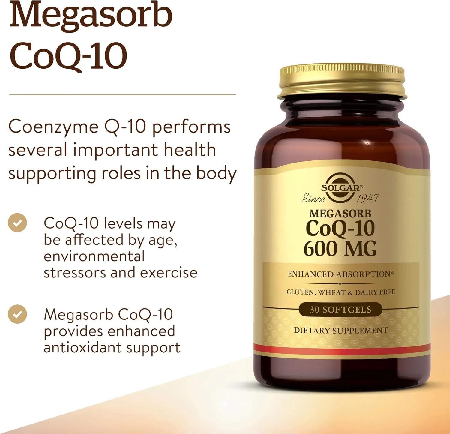 Solgar Megasorb CoQ-10 600 mg, 30 Softgels - Promotes Heart & Nervous System Health - Coenzyme Q10 Supplement - Enhanced Absorption - Gluten Free, Dairy Free - 30 Servings