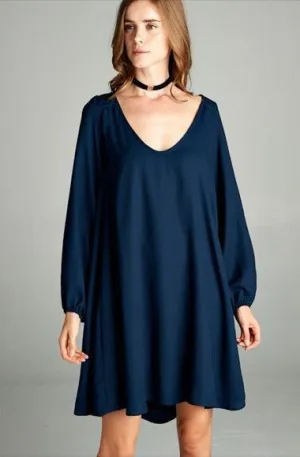 SOLID KEYHOLE DRESS NAVY*