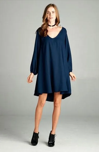 SOLID KEYHOLE DRESS NAVY*
