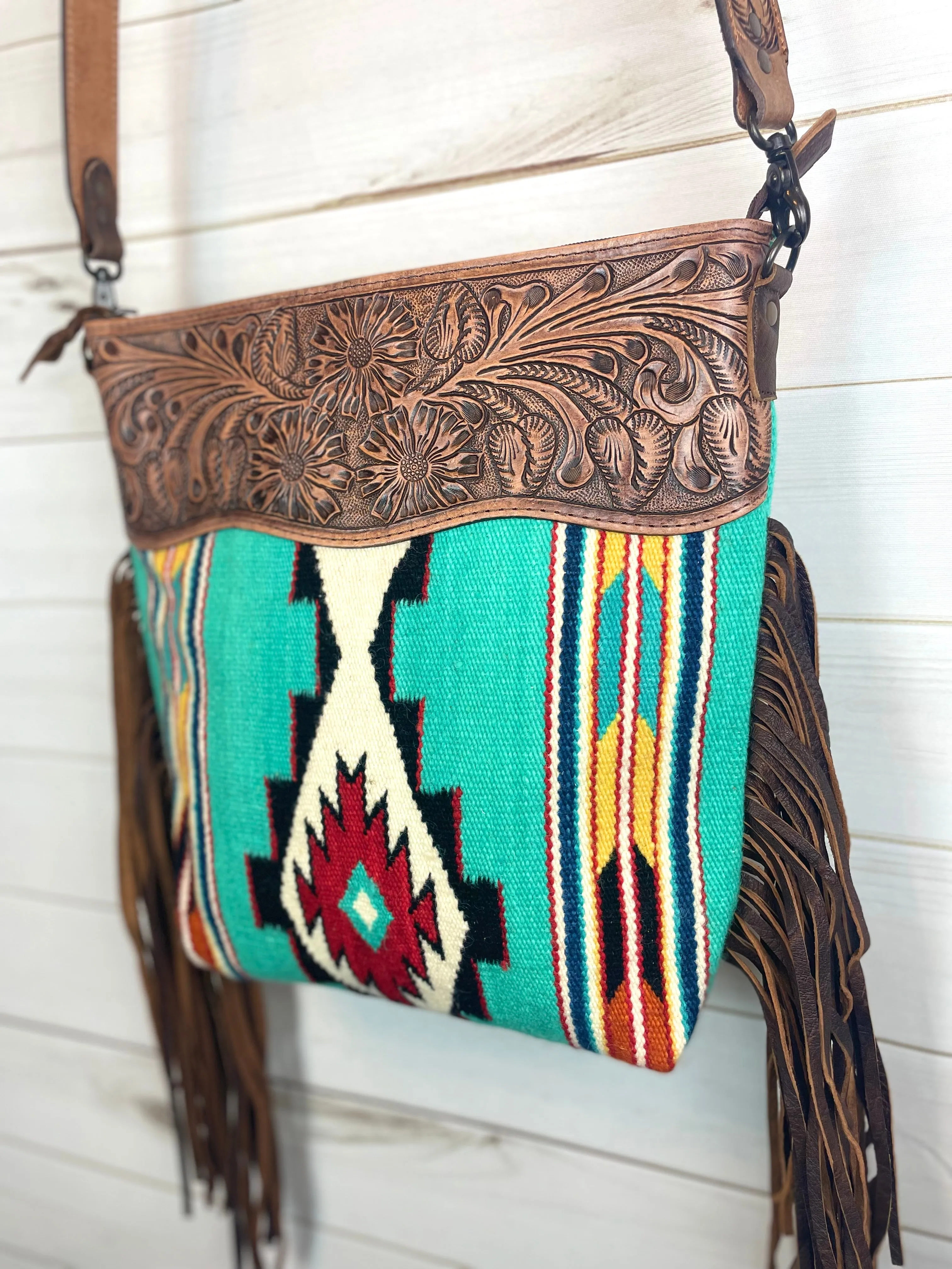 Sonora Bold Turquoise, Yellow, Orange, Red Wool Handbag