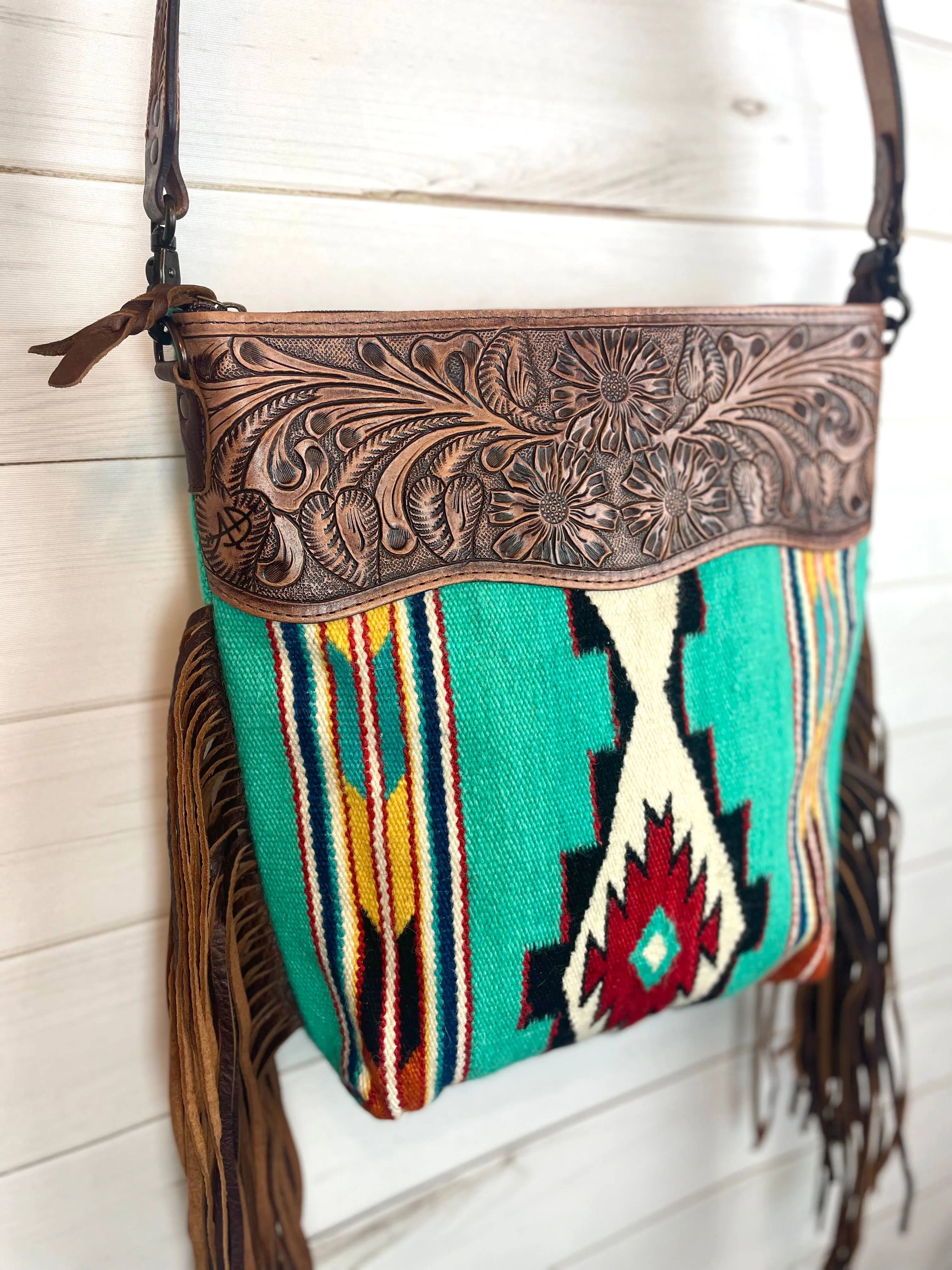 Sonora Bold Turquoise, Yellow, Orange, Red Wool Handbag