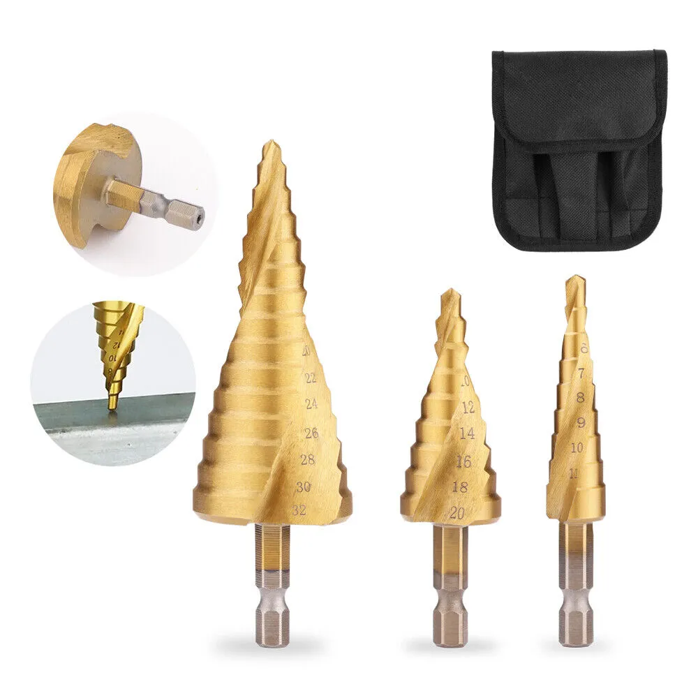 Spiral Step Drill 3 Piece Set | 1/4" | 4-12mm/4-20mm/4-32mm