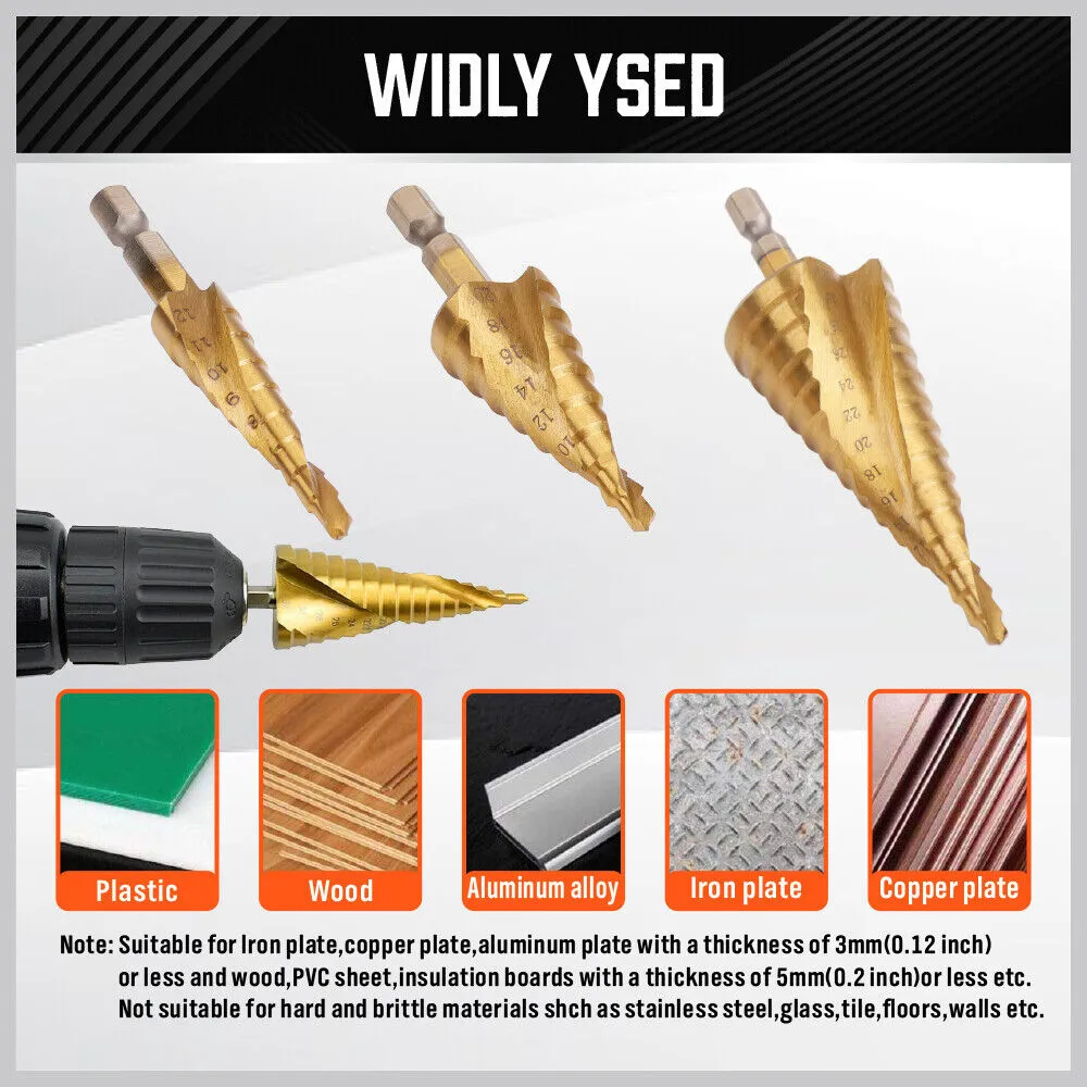 Spiral Step Drill 3 Piece Set | 1/4" | 4-12mm/4-20mm/4-32mm