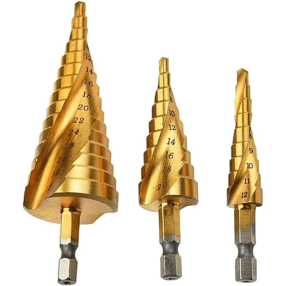 Spiral Step Drill 3 Piece Set | 1/4" | 4-12mm/4-20mm/4-32mm