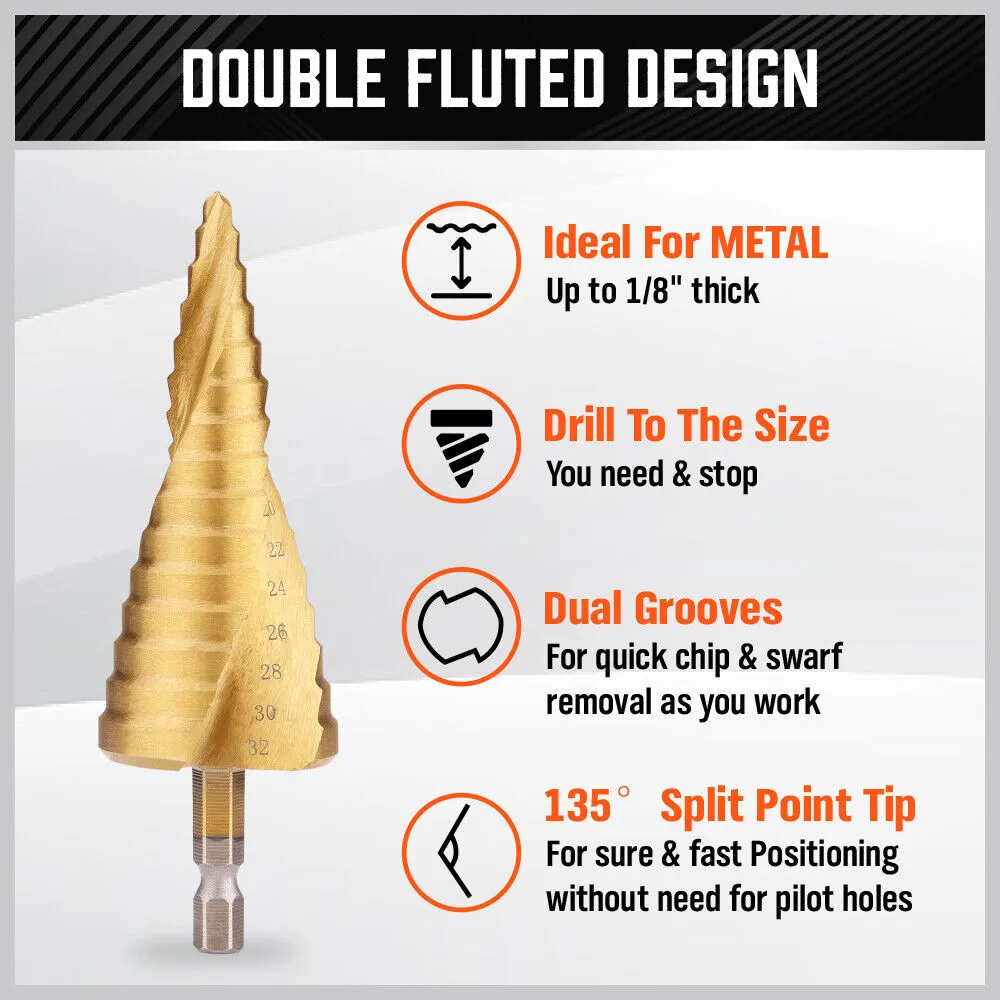 Spiral Step Drill 3 Piece Set | 1/4" | 4-12mm/4-20mm/4-32mm