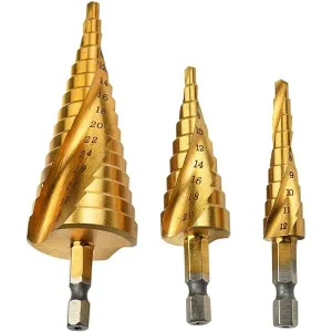 Spiral Step Drill 3 Piece Set | 1/4" | 4-12mm/4-20mm/4-32mm