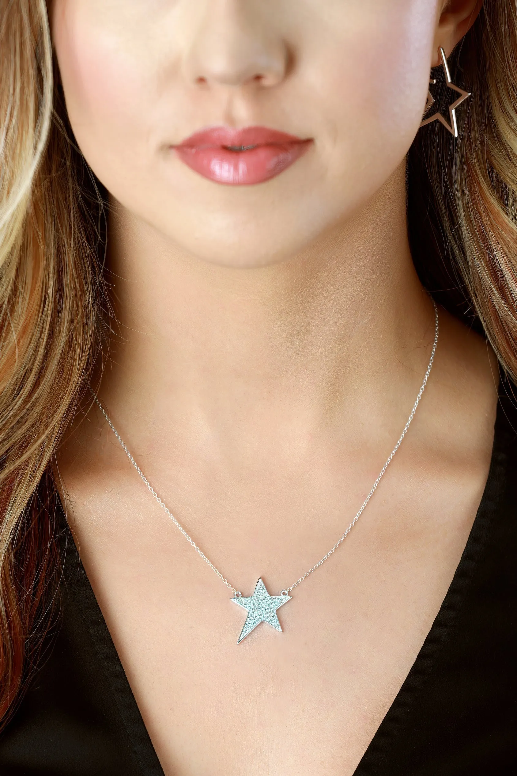 Sterling Silver Pavè Star Necklace