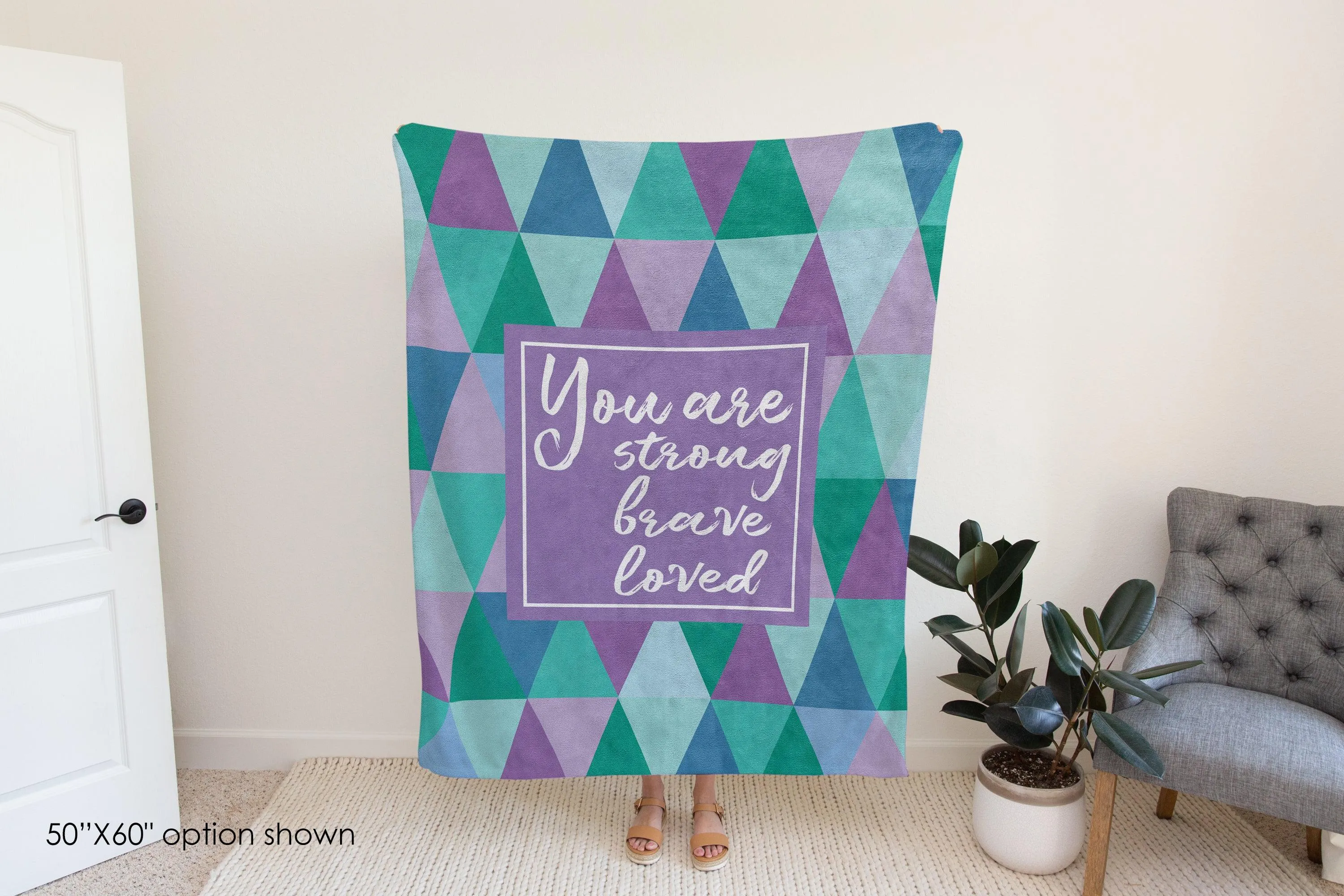 Strong, Brave, Loved Purple and Teal Blanket
