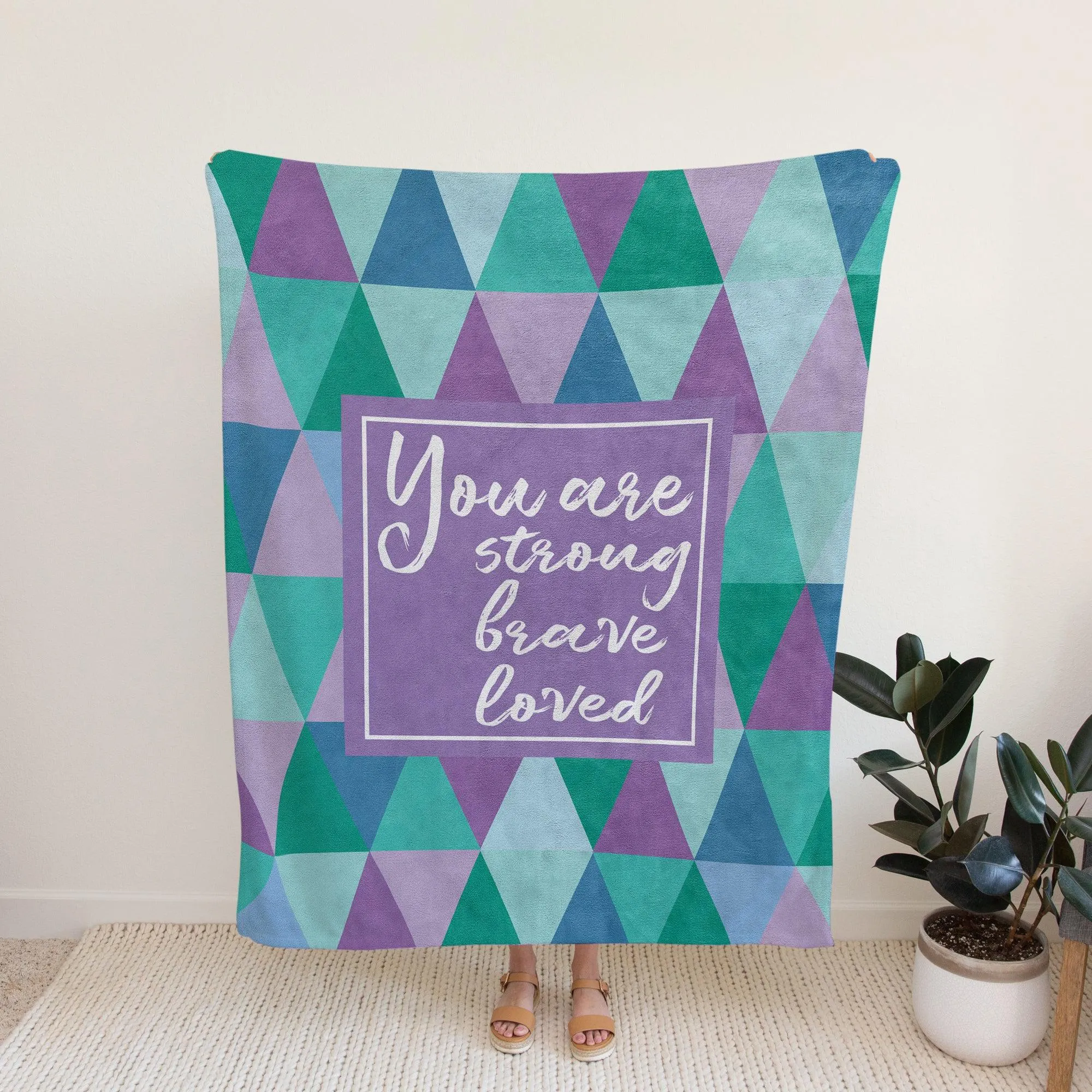 Strong, Brave, Loved Purple and Teal Blanket