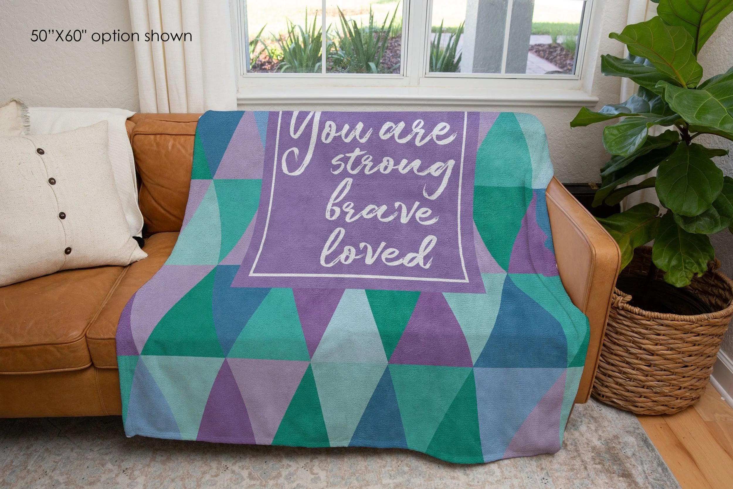 Strong, Brave, Loved Purple and Teal Blanket