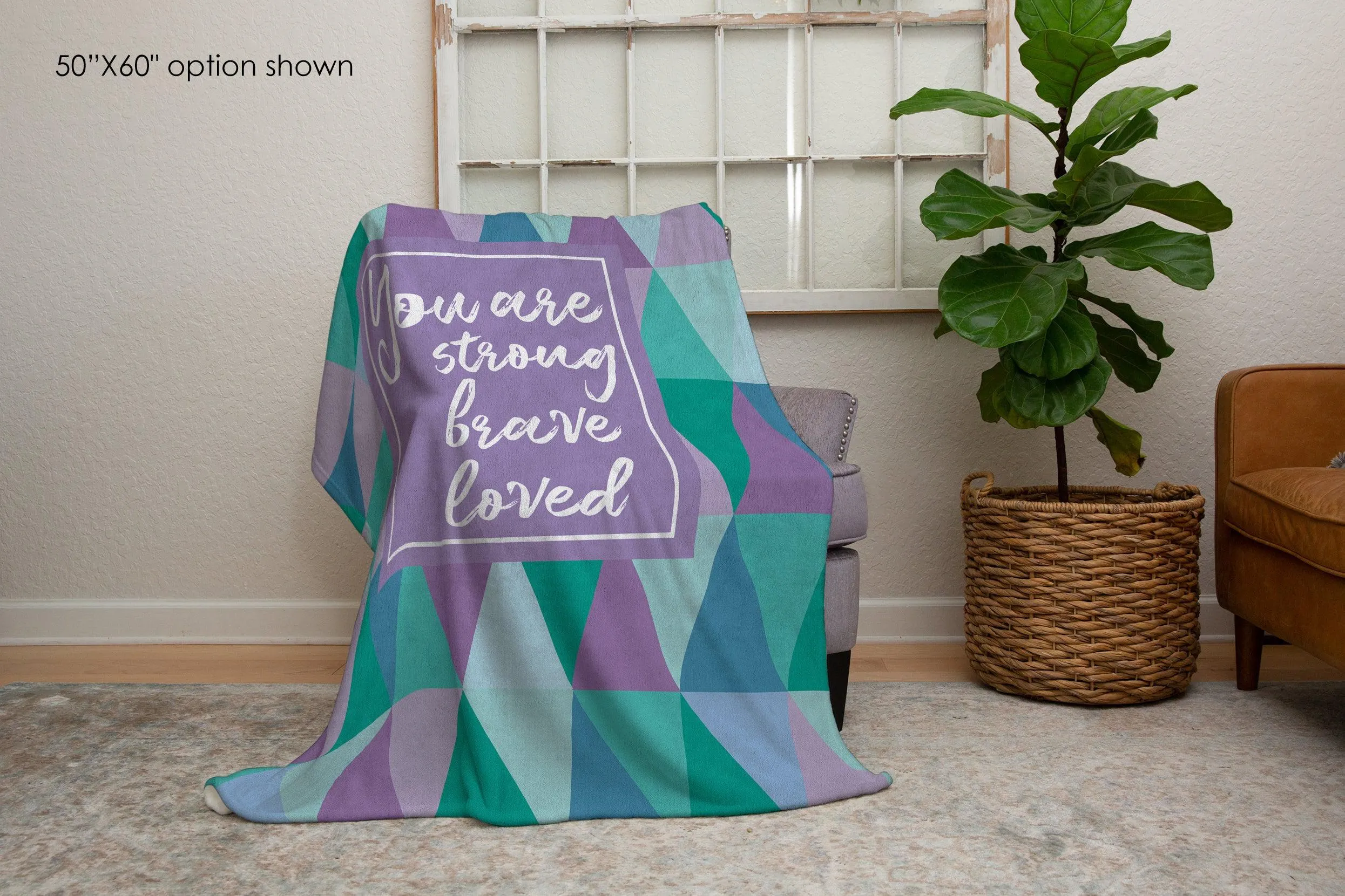 Strong, Brave, Loved Purple and Teal Blanket