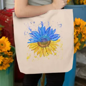 SUNFLOWER SPLASH FUNDRAISING TOTE BAG WITH SHORT BLACK HANDLES- 37cm x 42cm
