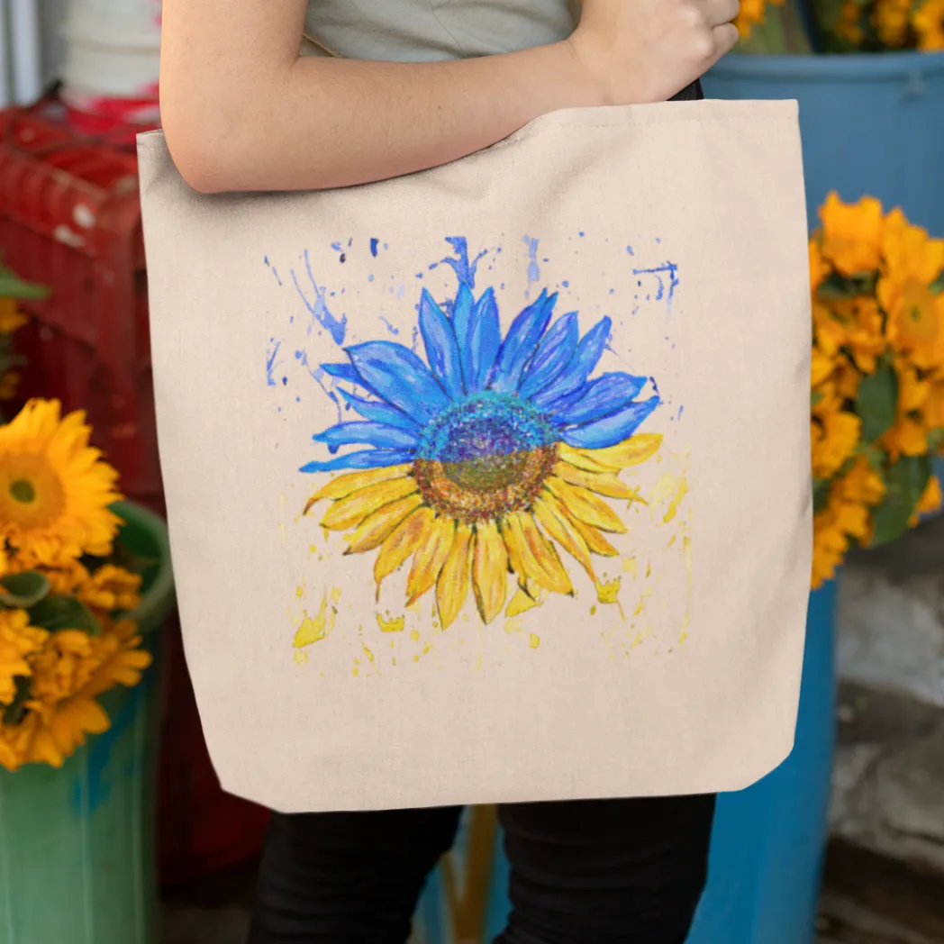 SUNFLOWER SPLASH FUNDRAISING TOTE BAG WITH SHORT BLACK HANDLES- 37cm x 42cm