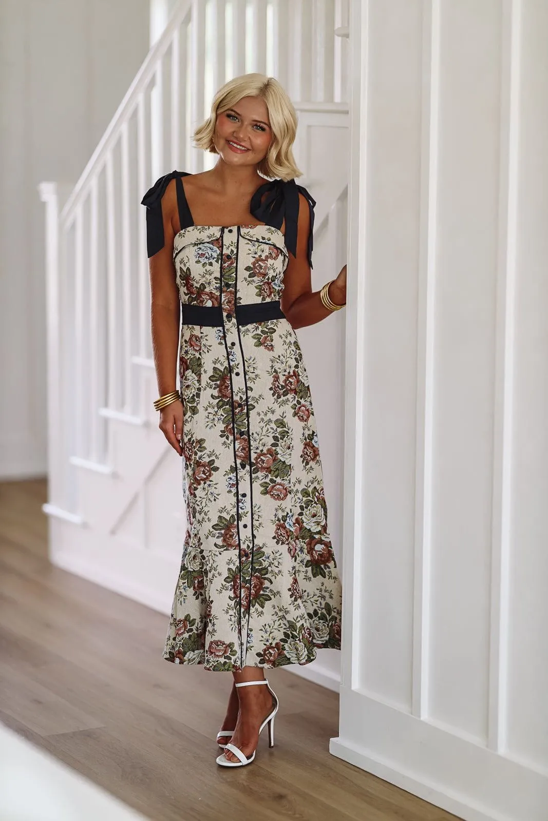 Tapestry Midi Dress  Taupe