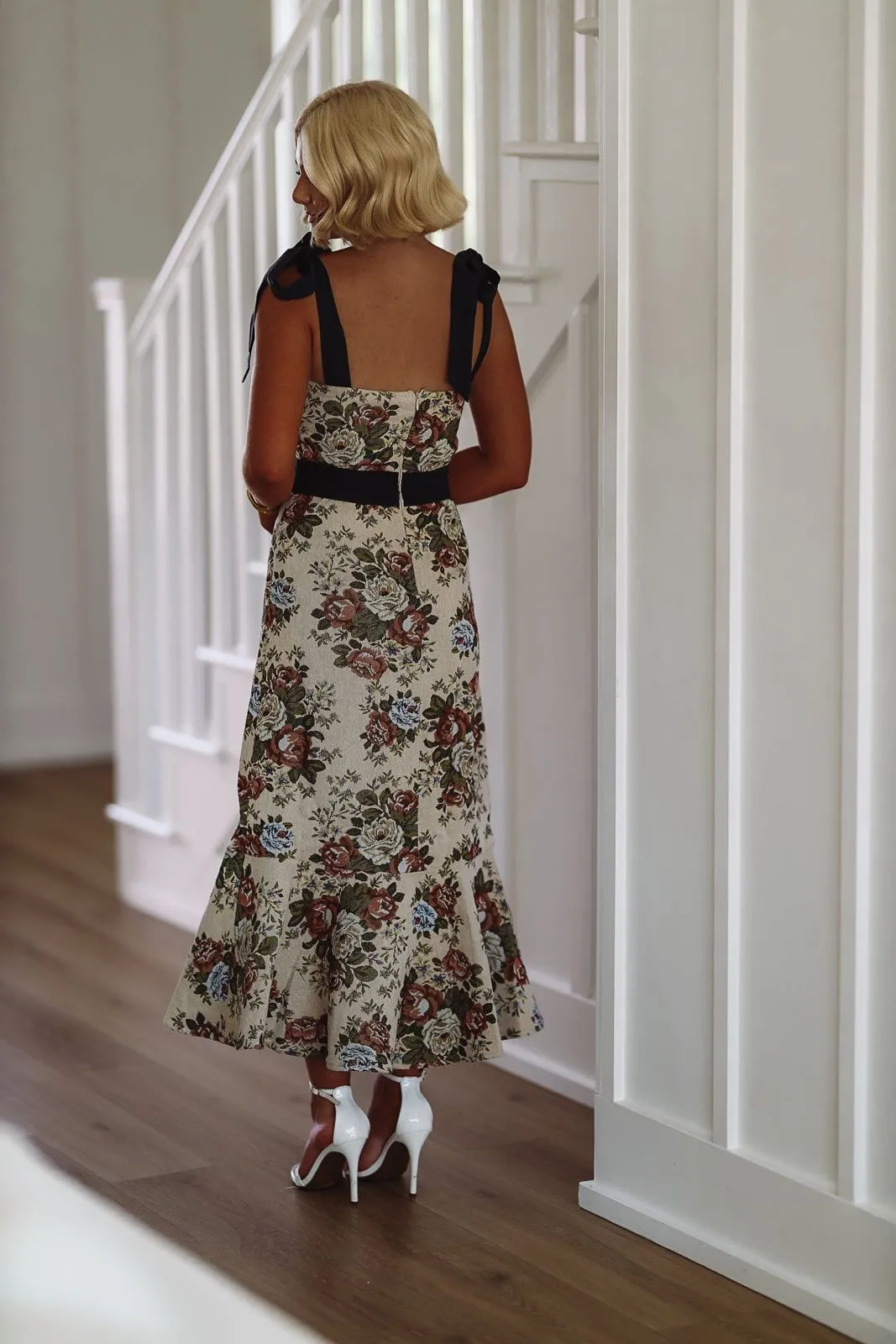Tapestry Midi Dress  Taupe