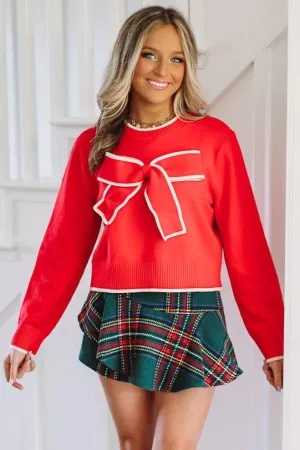 That Bow Thought Knit Sweater - Red and White