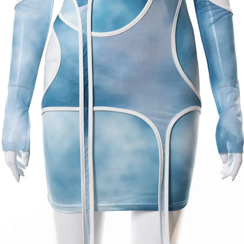 Tie Dye Print Cut Out Design Irregular Bodycon Dress