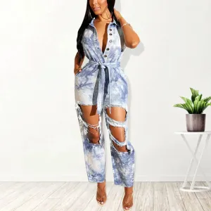 Tie Dye Print Sleeveless Cut Out Jumpsuit