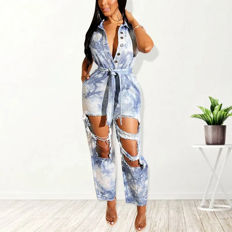 Tie Dye Print Sleeveless Cut Out Jumpsuit