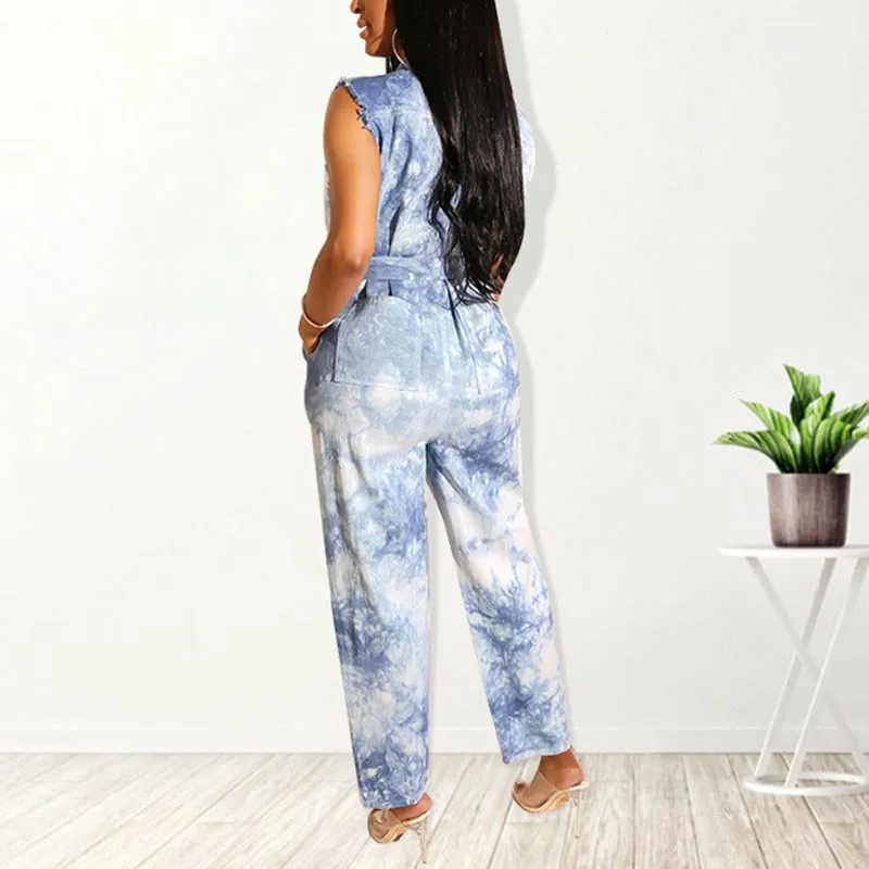 Tie Dye Print Sleeveless Cut Out Jumpsuit