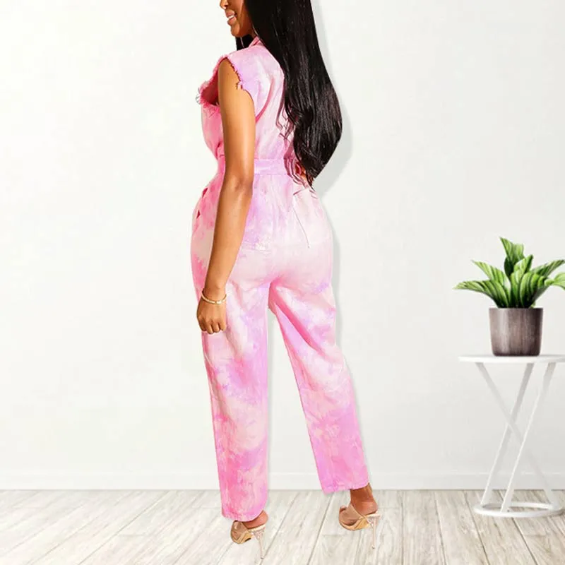Tie Dye Print Sleeveless Cut Out Jumpsuit
