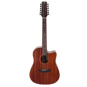 Timberidge 'Messenger Series' 12-String Mahogany Solid Top Acoustic-Electric Dreadnought Cutaway Guitar with 'Tree of Life' Inlay (Natural Satin)