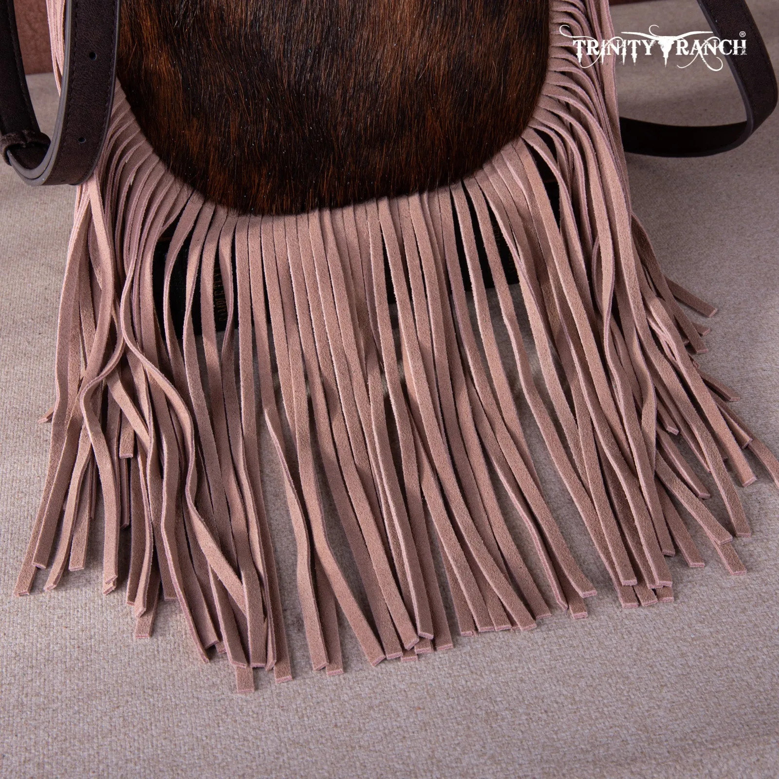 TR171-8360  Trinity Ranch Hair-On Cowhide Fringe Crossbody Bag -Coffee