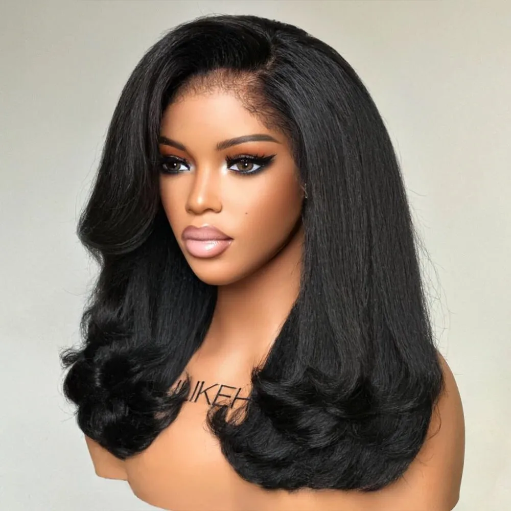 Trendy Layered Blowout Kinky Straight HD Lace Front Kinky Edges Wig