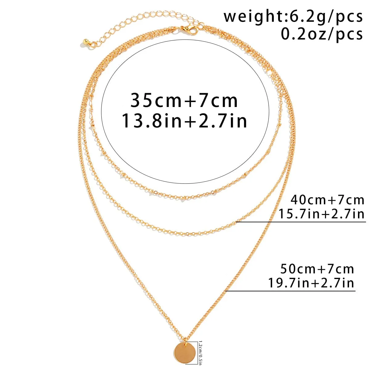 Trendy Layered Round Disk Pendant Cable Chain Necklace Set