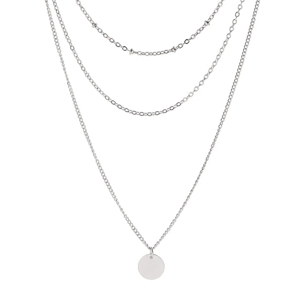Trendy Layered Round Disk Pendant Cable Chain Necklace Set