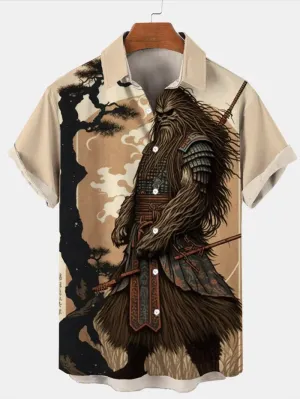 Trendy Samurai Print Short Sleeve Shirt